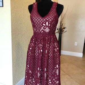 Champagne and strawberry lace overlay dress